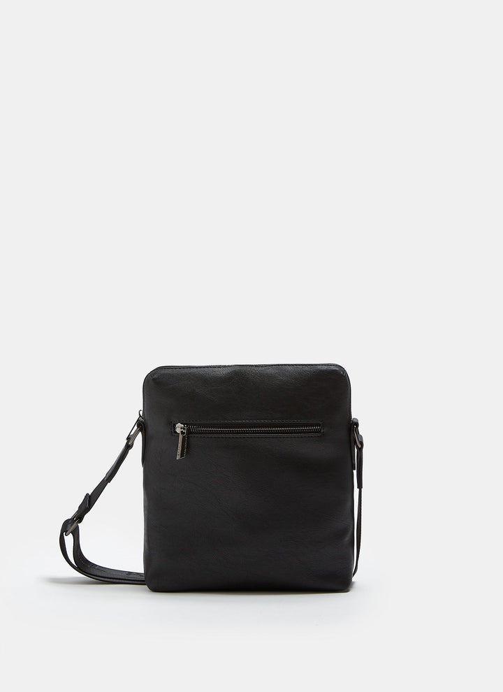 Men Bags | Black Textured Crossbody Bag With Front Pocket by Spanish designer Adolfo Dominguez