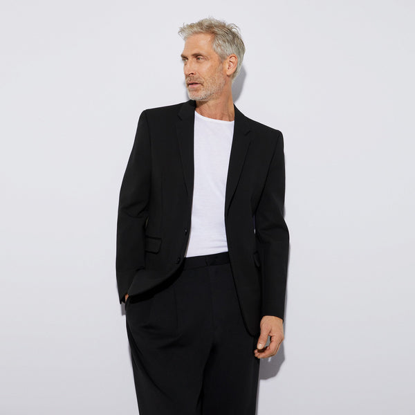 Men Unstructured Jacket | Black Three Button Blazer In Viscose Fabric by Spanish designer Adolfo Dominguez