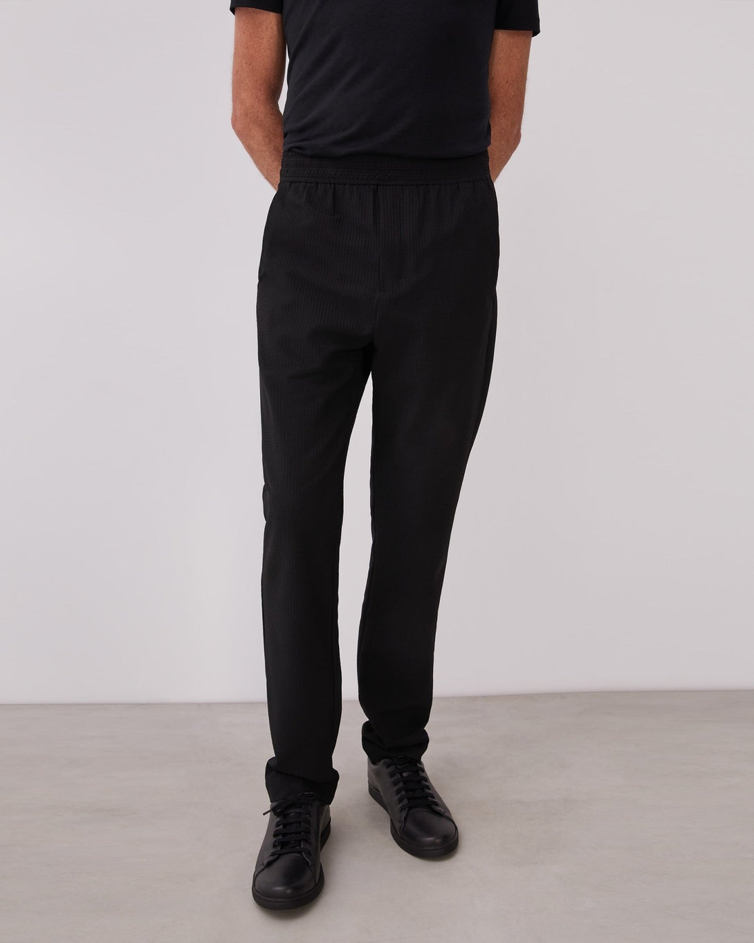Men Trousers | Black Trousers With Elastic Waist And No Darts by Spanish designer Adolfo Dominguez