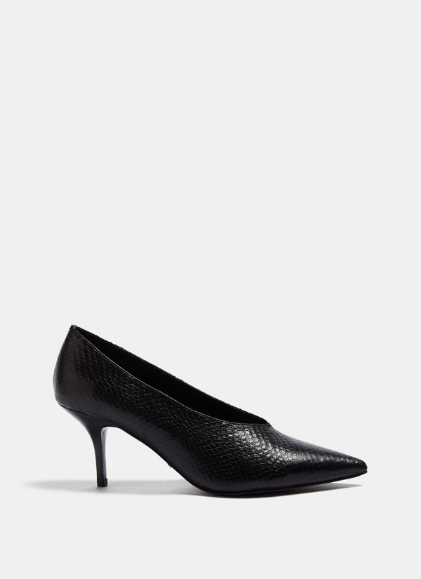 Women Shoes | Black V Vamp Leather Heels by Spanish designer Adolfo Dominguez