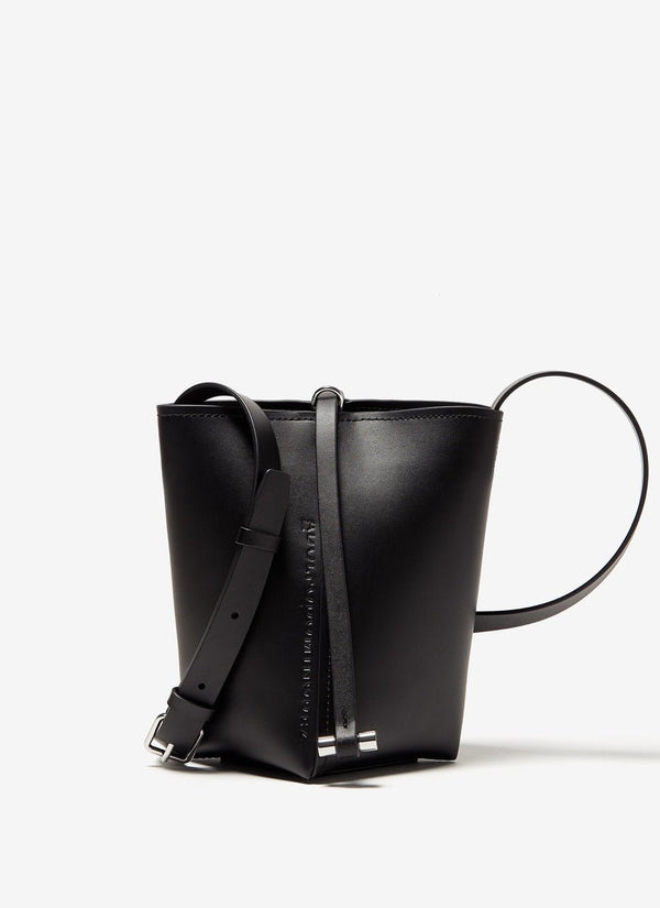 Women Leather Bag | Black Vachetta Leather Mini Bucket Bag by Spanish designer Adolfo Dominguez