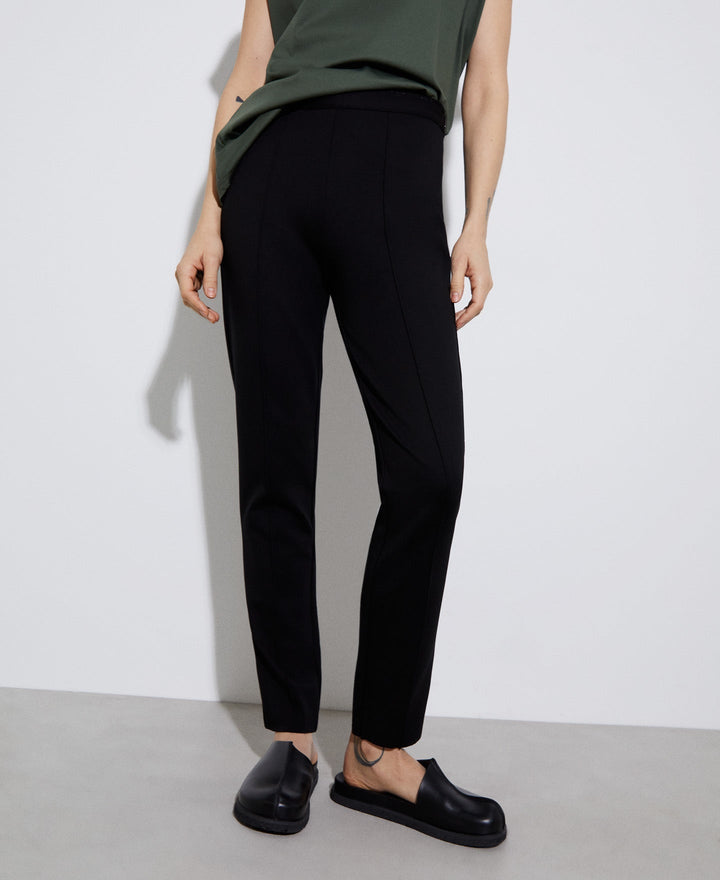 Women Trousers | Black Viscose Blunt Knitted Skinny Trousers by Spanish designer Adolfo Dominguez
