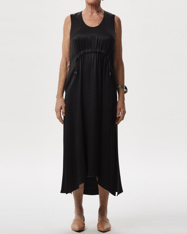 Women Dress | Black Viscose Dress With Front Gathering by Spanish designer Adolfo Dominguez
