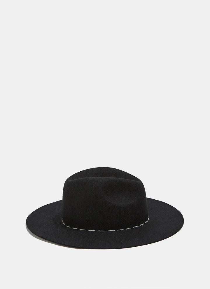 Women Hat | Black Wool Hat With Contrasting Stitching by Spanish designer Adolfo Dominguez