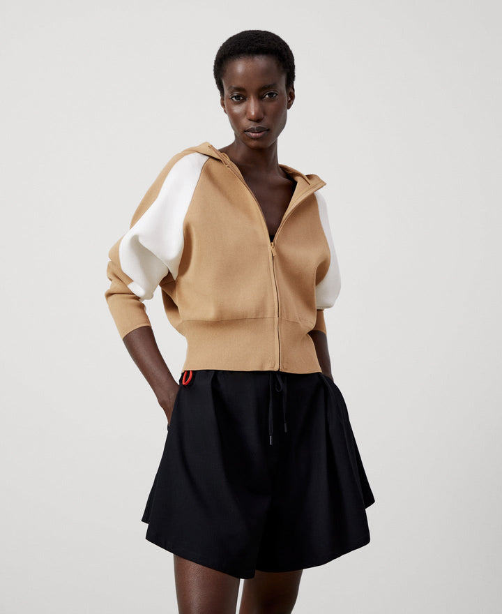 Women Knit Jacket | Black/Camel Viscose And Nylon Japanese Sleeve Jacket by Spanish designer Adolfo Dominguez