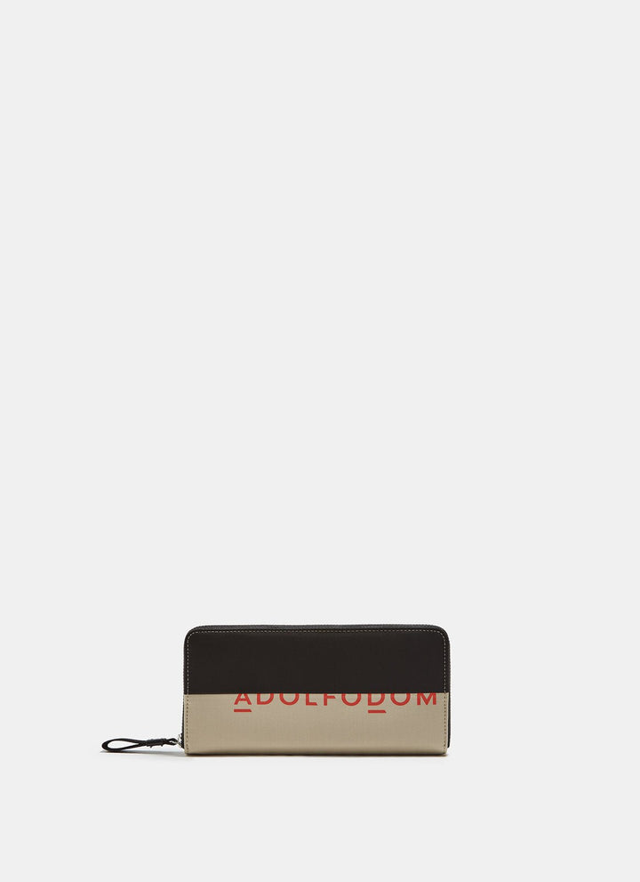 Women Wallet | Black/Cream Nylon Bicolour Large Wallet With Logo by Spanish designer Adolfo Dominguez