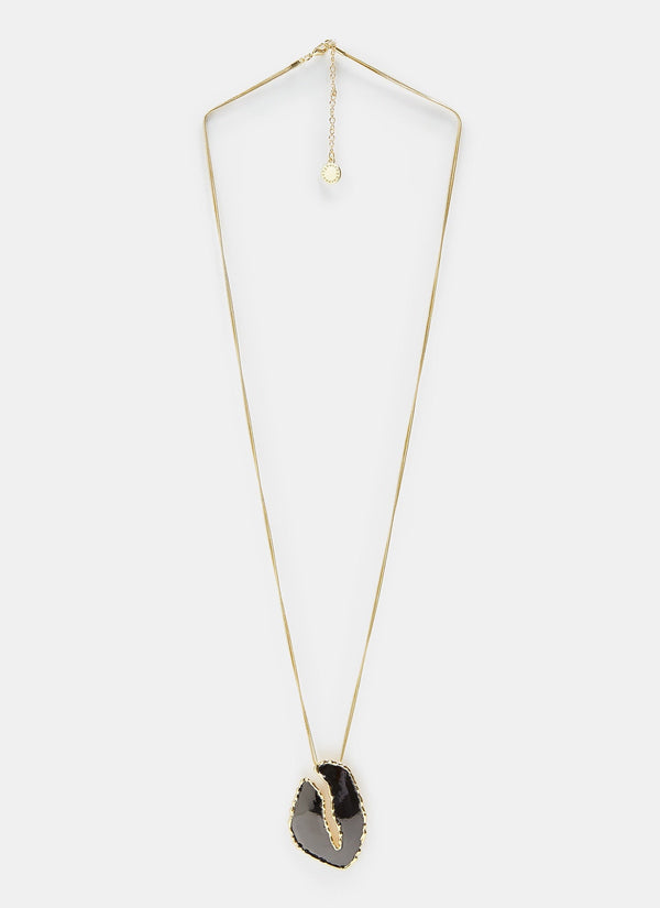 Women Necklace | Black/Gold Long Necklace With Enamel Pendant by Spanish designer Adolfo Dominguez