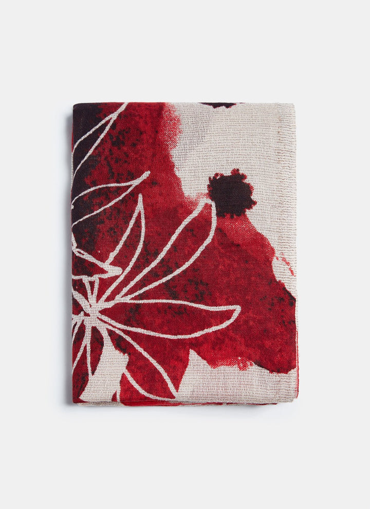 Women Shawl | Black/Red Cotton Shawl With Floral Pri by Spanish designer Adolfo Dominguez