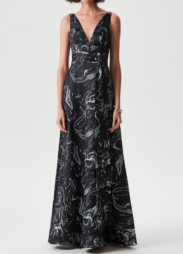 Women Cocktail Dress | Black/White Long Dress With Print by Spanish designer Adolfo Dominguez
