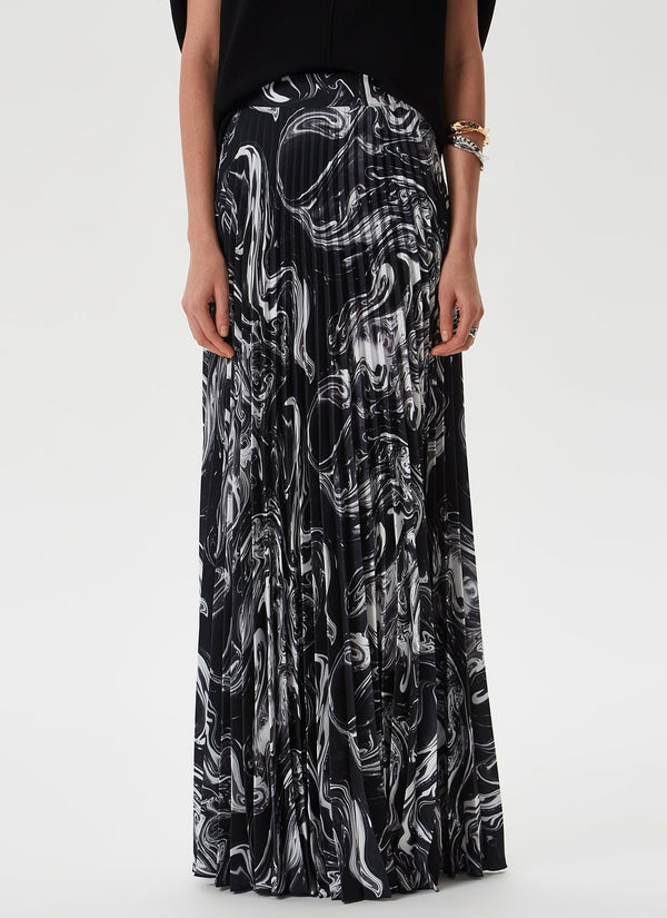 Women Skirt | Black/White Long Pleated Skirt With Print by Spanish designer Adolfo Dominguez