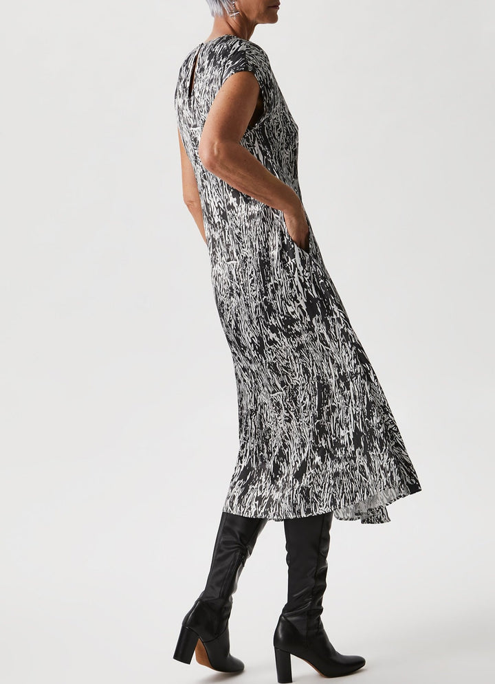 Women Dress | Black/White Midi Dress With Crew Neckline by Spanish designer Adolfo Dominguez