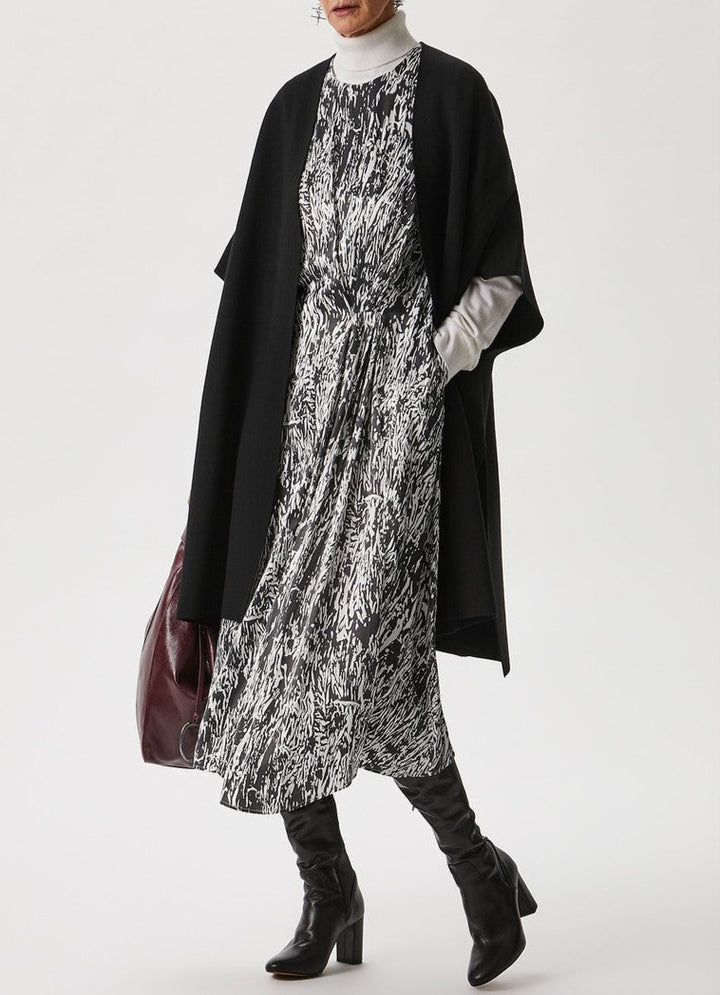 Women Dress | Black/White Midi Dress With Crew Neckline by Spanish designer Adolfo Dominguez
