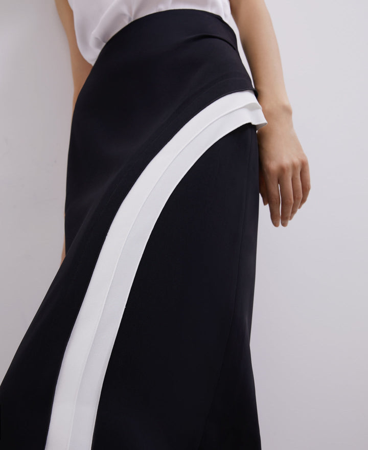 Women Skirt | Black/White Midi Skirt With Ruffle by Spanish designer Adolfo Dominguez