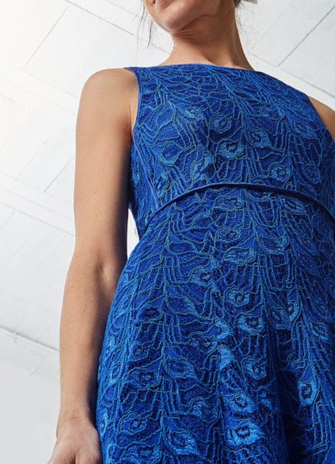 Women Dress | Blue Below Knee Cocktail Dress by Spanish designer Adolfo Dominguez