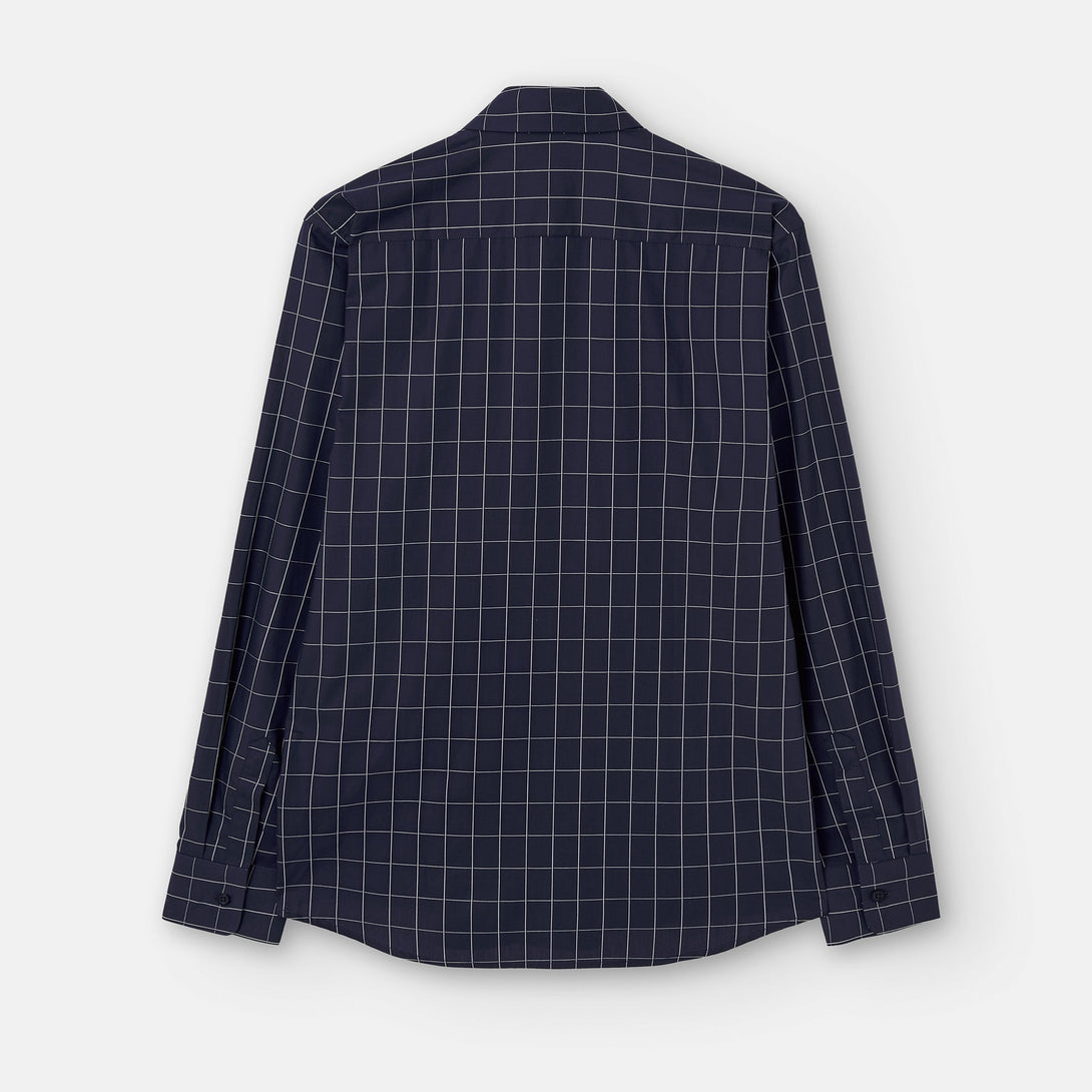 Men Shirt | Blue Check Plaid Cotton Shirt by Spanish designer Adolfo Dominguez
