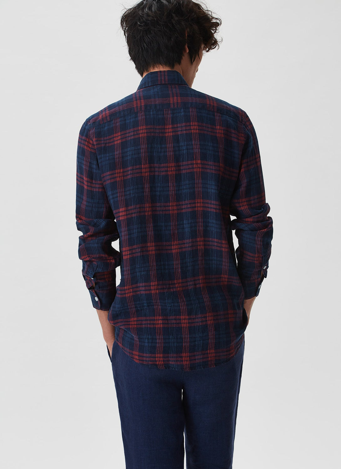 Men Long-Sleeve Shirt | Blue Check Shirt by Spanish designer Adolfo Dominguez