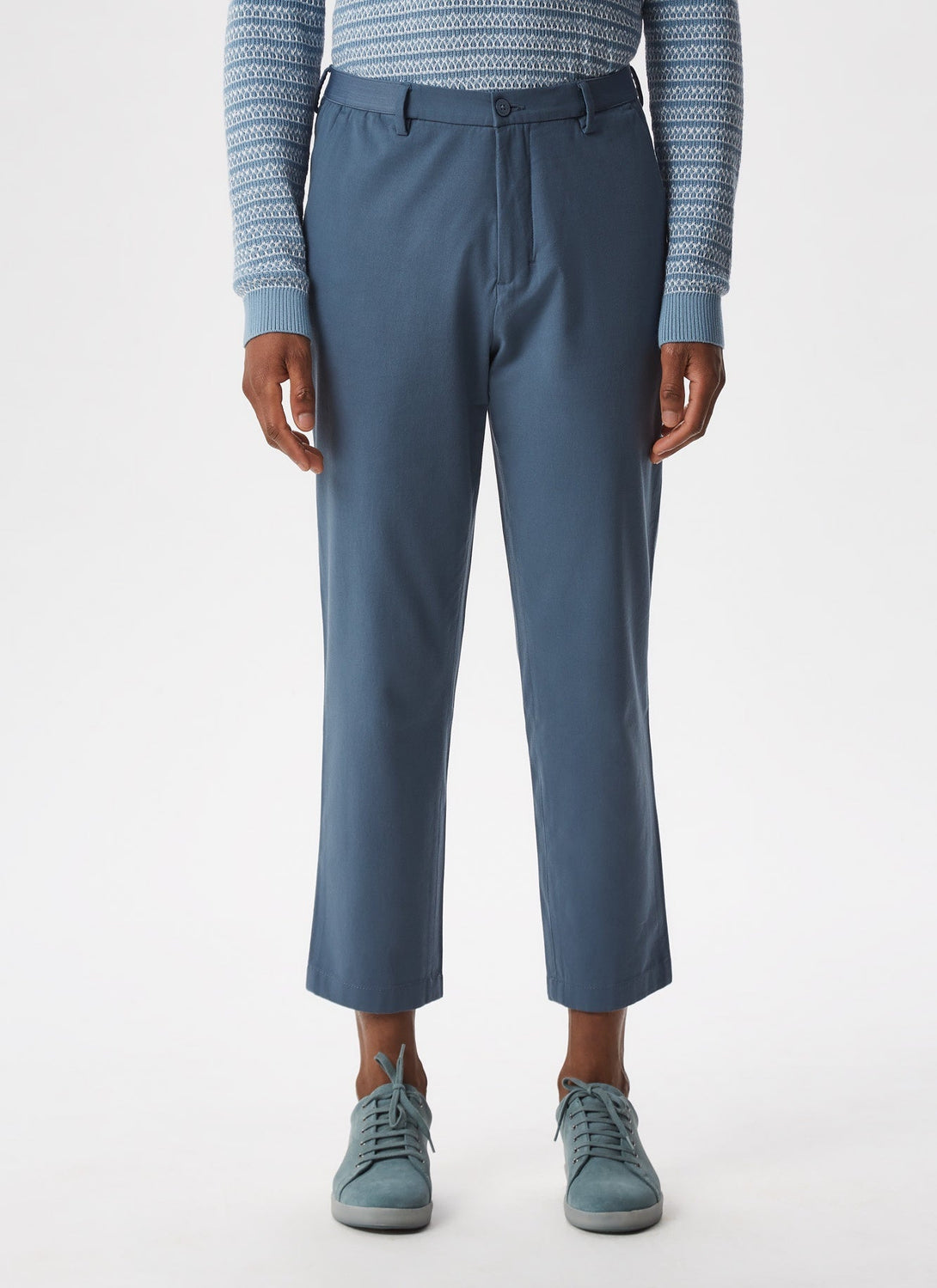 Men Trousers | Blue Cotton Trousers With Elastic Waistline by Spanish designer Adolfo Dominguez