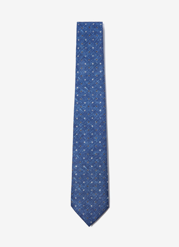 Men Tie | Blue Denim Tie With Polka Dot by Spanish designer Adolfo Dominguez