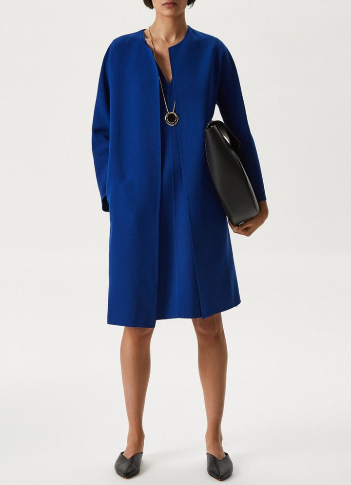 Women Dress | Blue Double-Face Dress With V-Neckline by Spanish designer Adolfo Dominguez