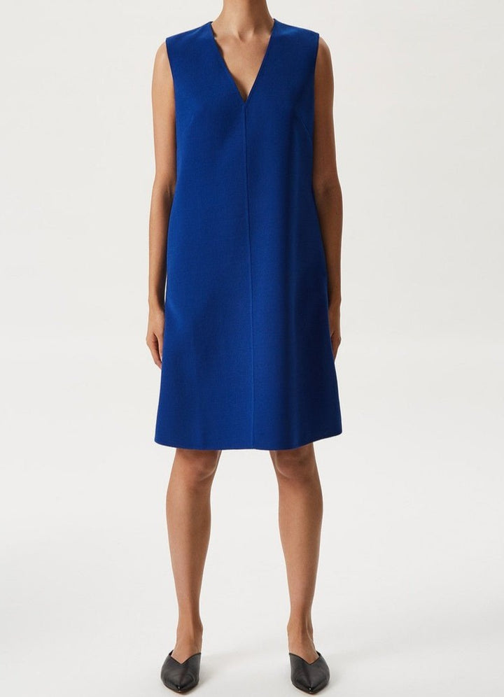 Women Dress | Blue Double-Face Dress With V-Neckline by Spanish designer Adolfo Dominguez
