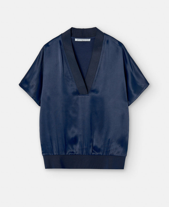 Women T-Shirt (Short Sleeve) | Blue Elasticated Waistband Viscose T-Shirt by Spanish designer Adolfo Dominguez