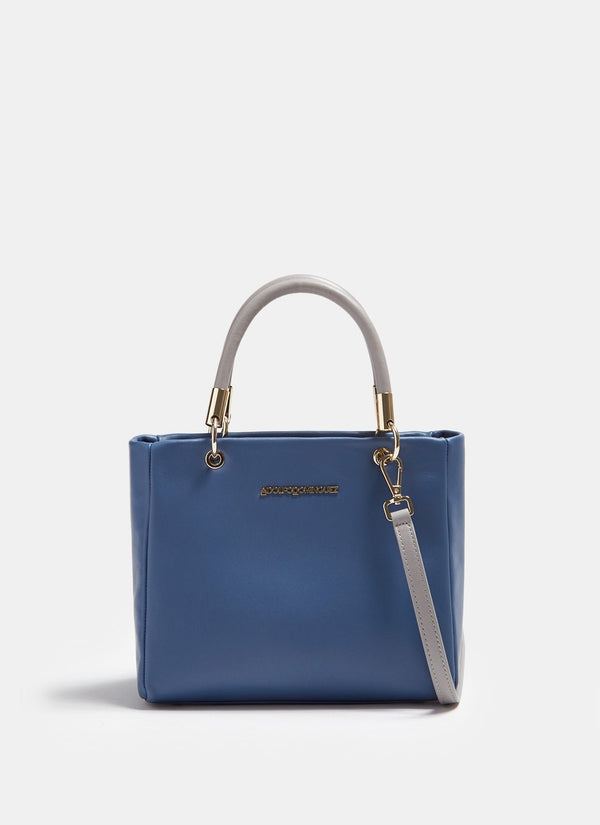 Women Leather Bag | Blue Leather Hobo With Double Tubular Strap by Spanish designer Adolfo Dominguez