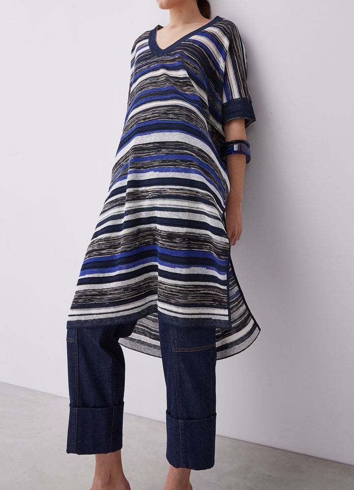 Women Jersey | Blue Linen & Viscose Dress by Spanish designer Adolfo Dominguez