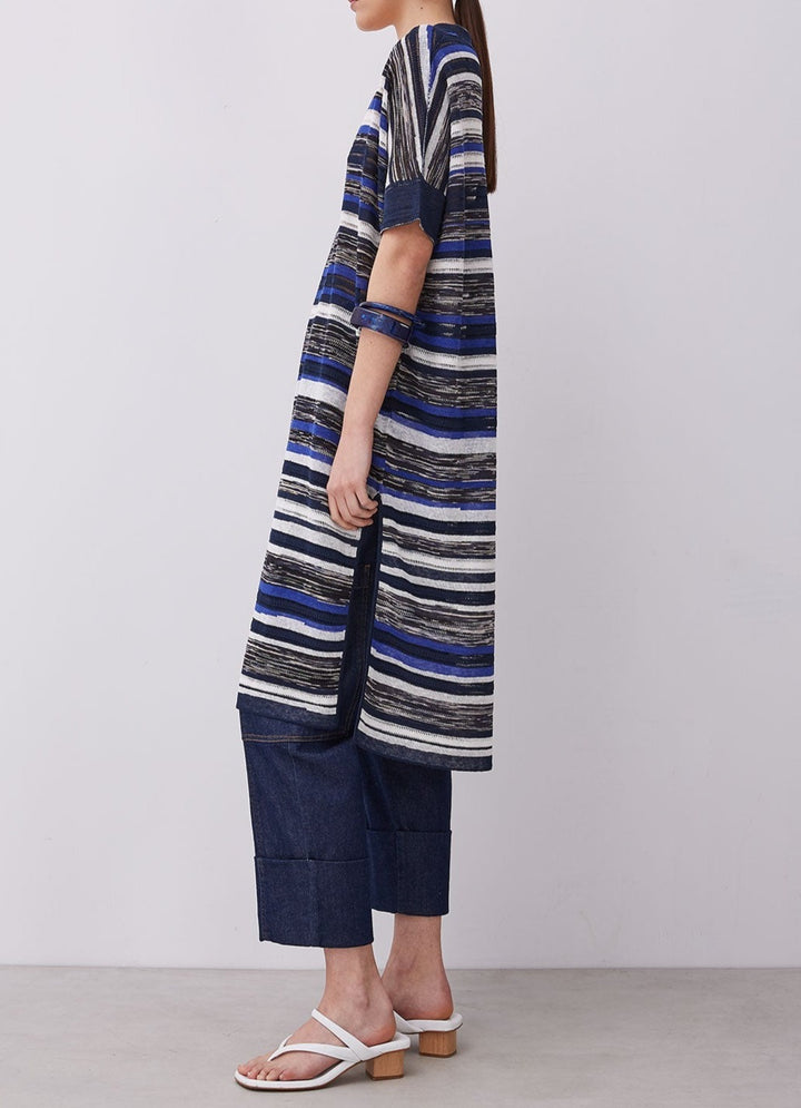 Women Jersey | Blue Linen & Viscose Dress by Spanish designer Adolfo Dominguez