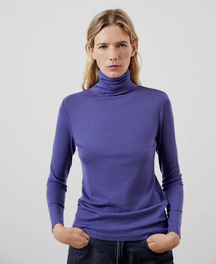 Women Long-Sleeve T-Shirt | Blue Merino Wool Long Sleeve T-Shirt by Spanish designer Adolfo Dominguez