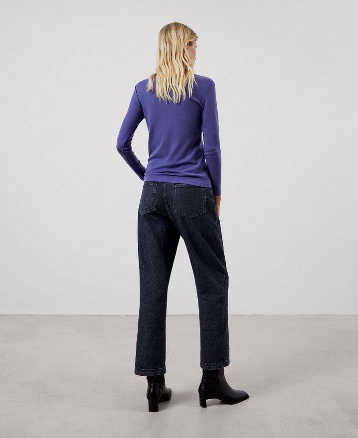 Women Long-Sleeve T-Shirt | Blue Merino Wool Long Sleeve T-Shirt by Spanish designer Adolfo Dominguez