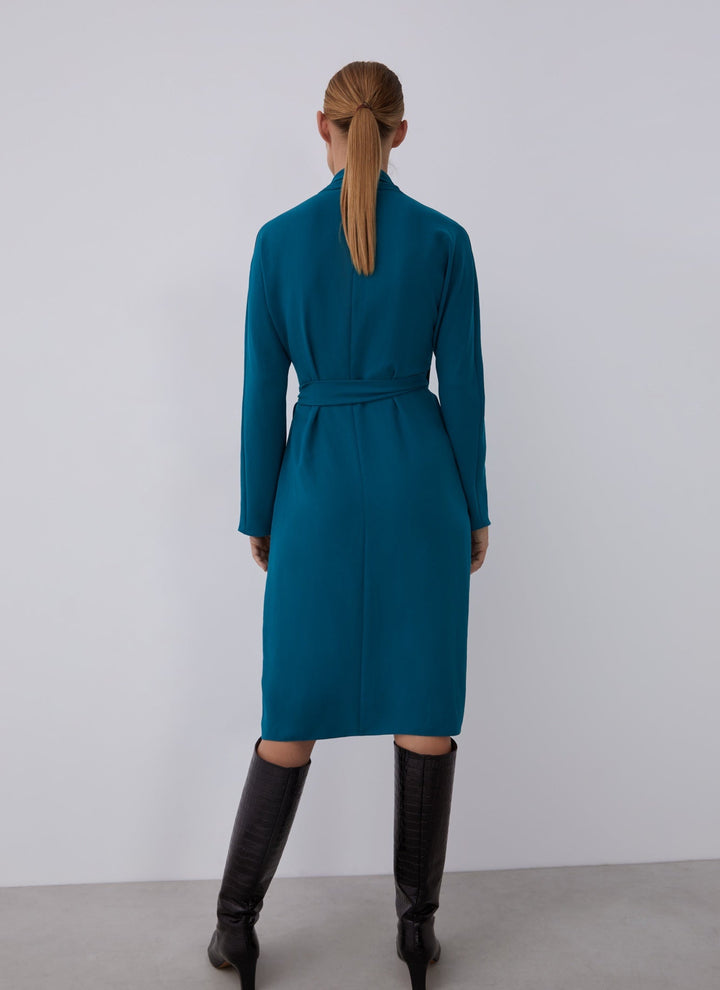 Women Dress | Blue Midi Godet Side Dress by Spanish designer Adolfo Dominguez
