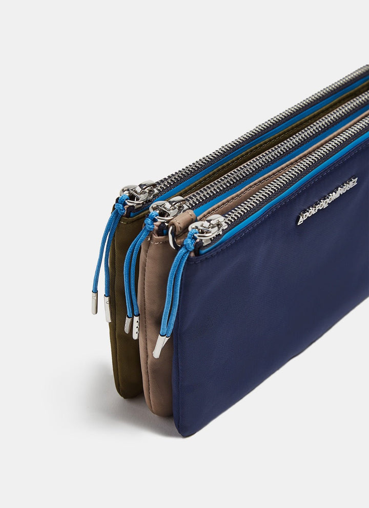 Women Wallet | Blue Nylon Crossbody Bag With Triple Interior by Spanish designer Adolfo Dominguez