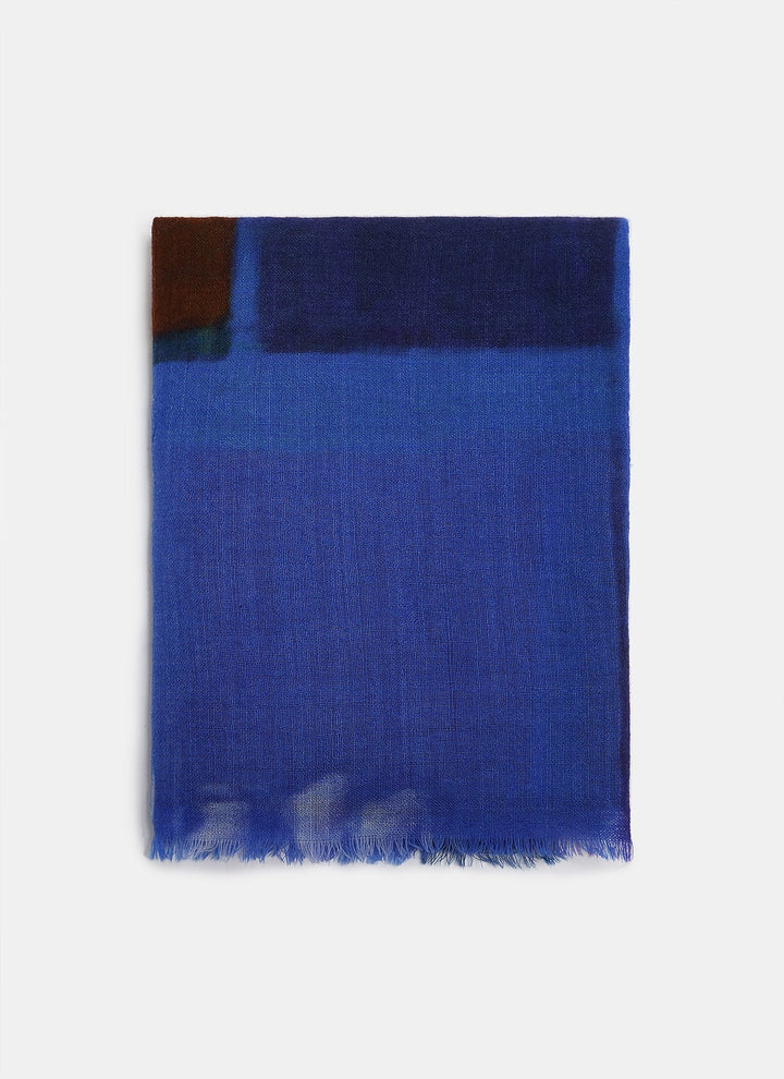 Women Shawl | Blue Print Merino Wool Shawl With Abstract Print by Spanish designer Adolfo Dominguez