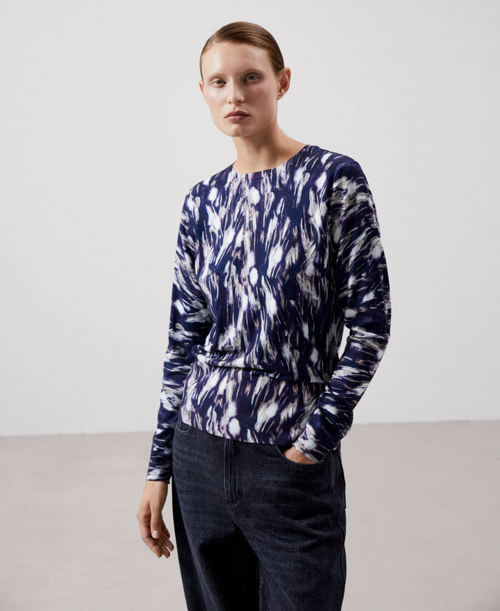 Women Jersey | Blue Print Viscose And Nylon Sweater by Spanish designer Adolfo Dominguez