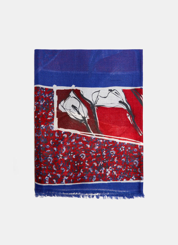 Women Shawl | Blue Scarf With Patchwork Print by Spanish designer Adolfo Dominguez