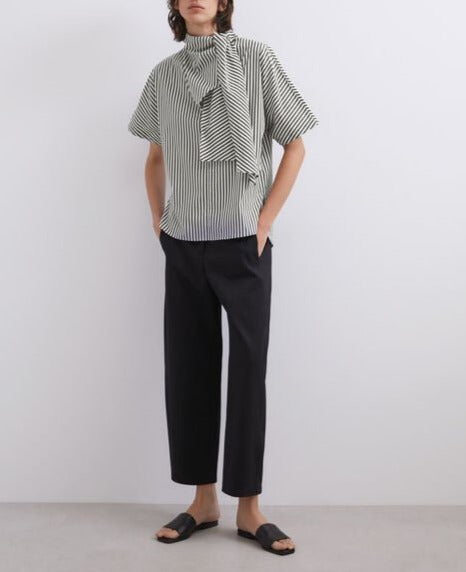 Women Shirt | Blue Stripe Cotton Shirt With Collar Detail by Spanish designer Adolfo Dominguez