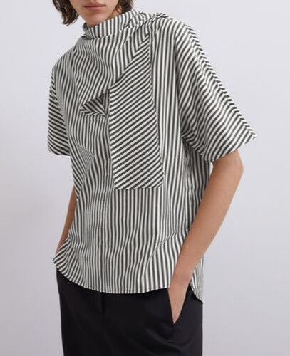 Women Shirt | Blue Stripe Cotton Shirt With Collar Detail by Spanish designer Adolfo Dominguez