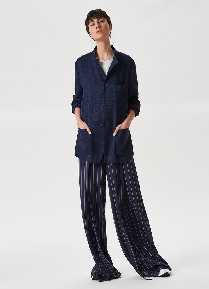 Women Trousers | Blue Stripe Pinstripe Palazzo Trousers by Spanish designer Adolfo Dominguez