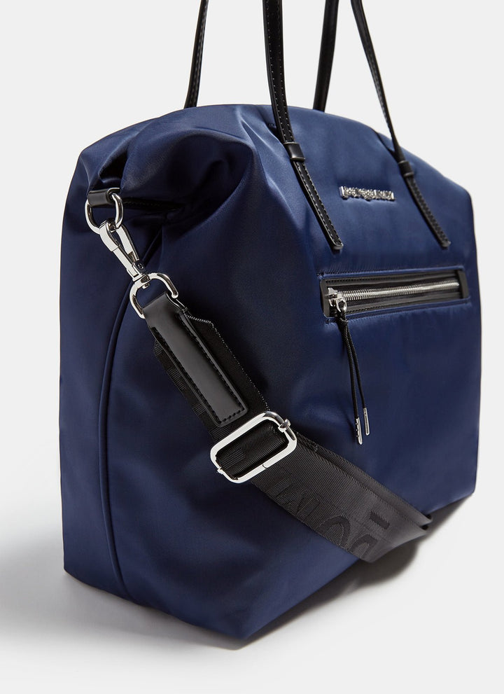 Women Bags | Blue Technical Nylon Vertical Shopper Bag by Spanish designer Adolfo Dominguez