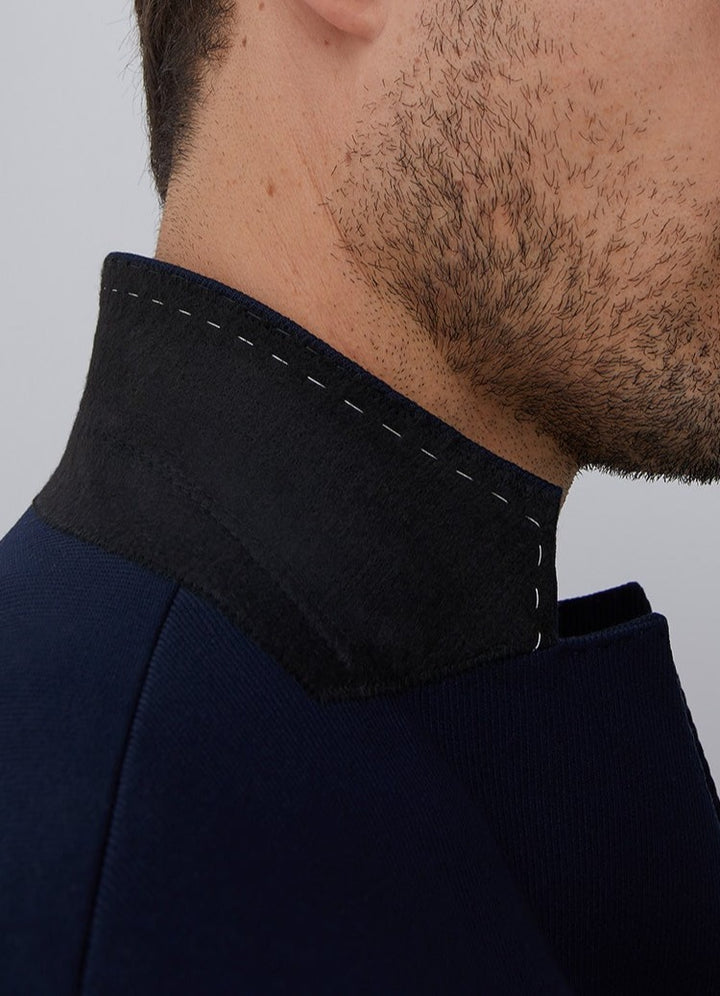Men Structured Jacket | Blue Textured Twill Blazer Jacket by Spanish designer Adolfo Dominguez