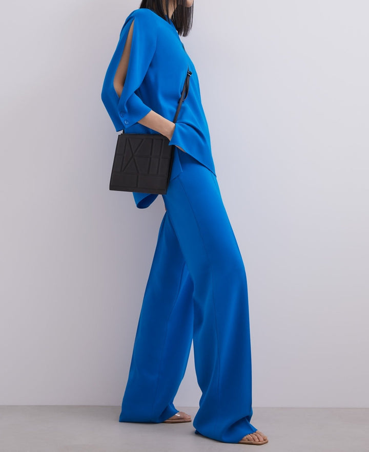 Women Long-Sleeve Shirt | Blue Top With Geometric Neckline by Spanish designer Adolfo Dominguez