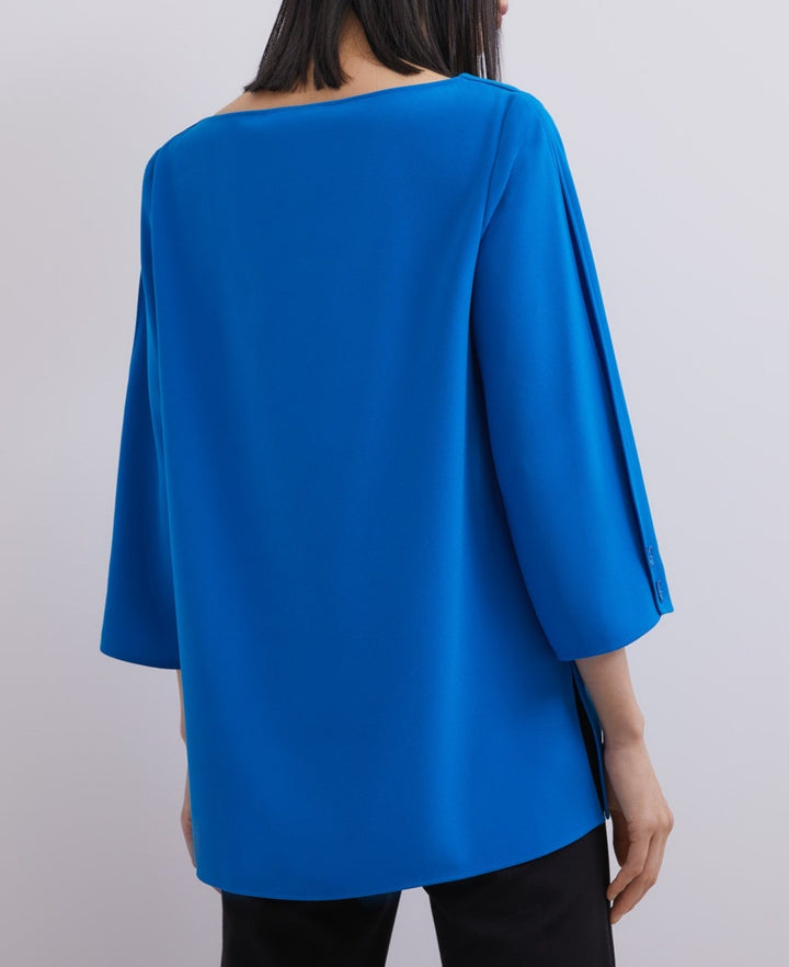 Women Long-Sleeve Shirt | Blue Top With Geometric Neckline by Spanish designer Adolfo Dominguez