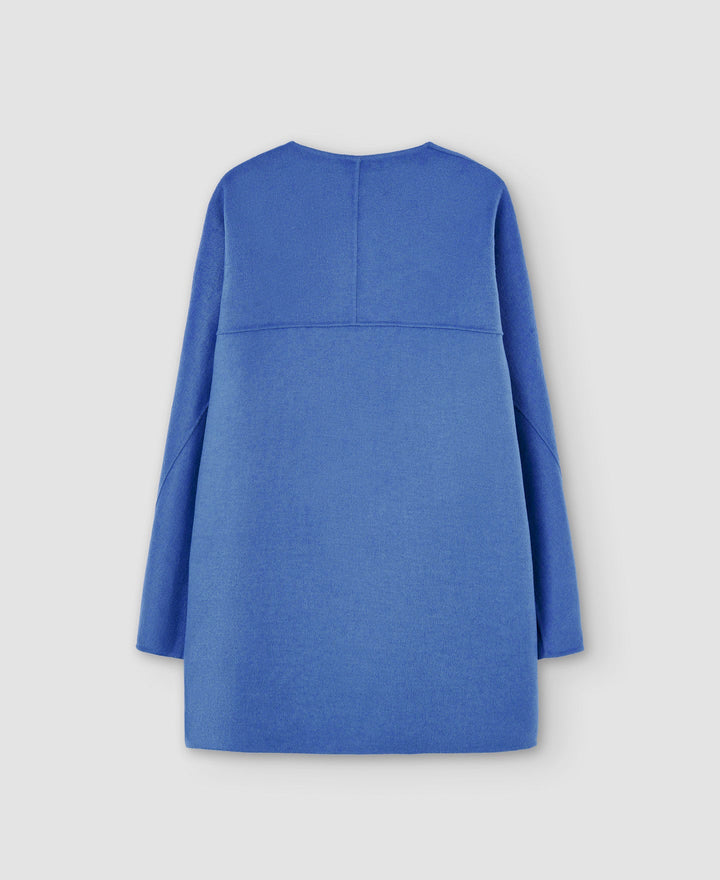Women Coat | Blue/Grey Double Face Long Coat by Spanish designer Adolfo Dominguez
