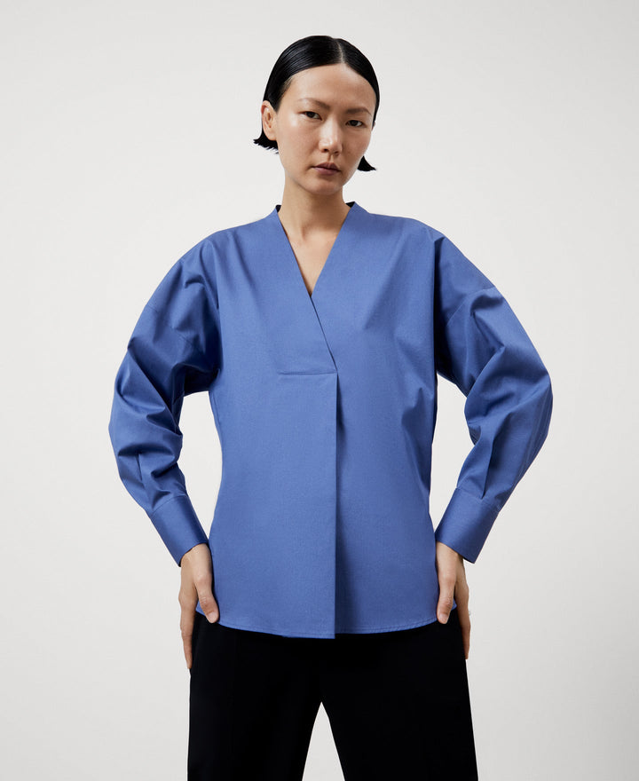 Women Shirt | Blue/Grey Organic Cotton Shirt by Spanish designer Adolfo Dominguez