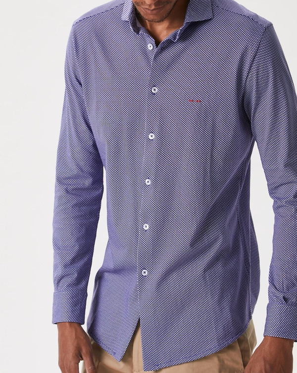 Men Long-Sleeve Shirt | Blue/White Shirt by Spanish designer Adolfo Dominguez