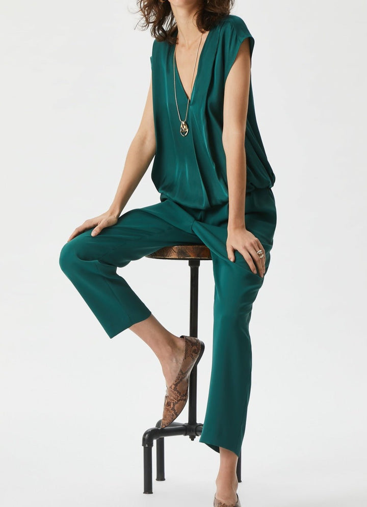 Women Trousers | Bottle Green Baggy Trousers With Elastic Waist by Spanish designer Adolfo Dominguez