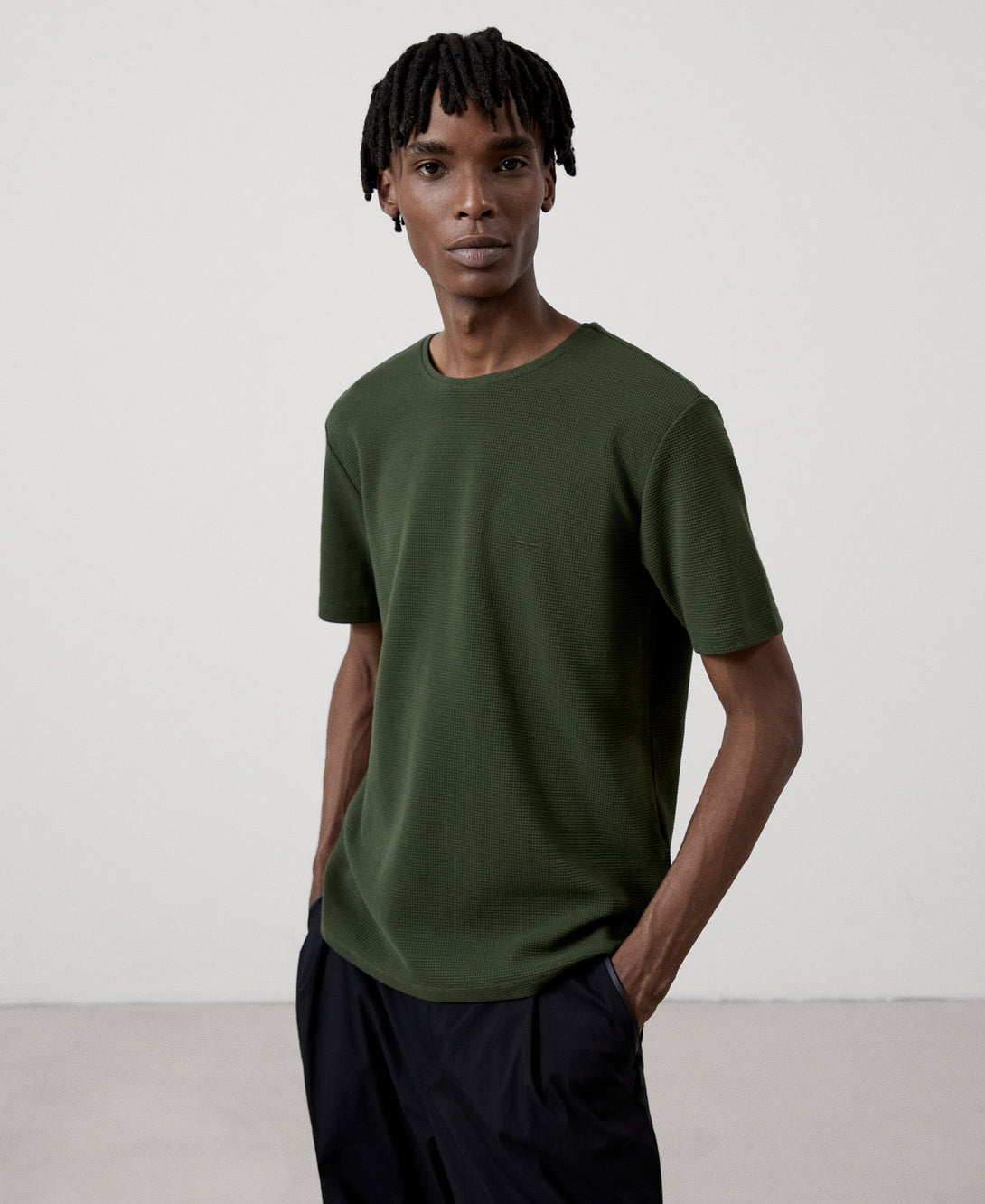 Men T-Shirt (Short Sleeve) | Bottle Green T-Shirt by Spanish designer Adolfo Dominguez