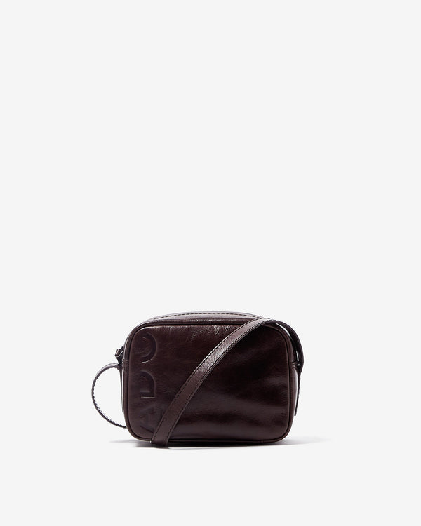 Women Leather Bag | Brown Crackled Glossy Leather Crossbody Bag by Spanish designer Adolfo Dominguez