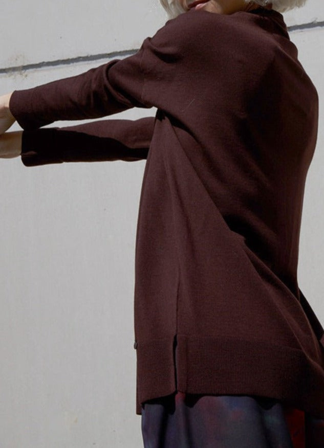 Women Jersey | Brown Fluid Merino Sweater by Spanish designer Adolfo Dominguez