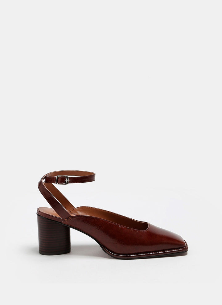 Women Shoes | Brown Glossy Leather Open Shoes by Spanish designer Adolfo Dominguez